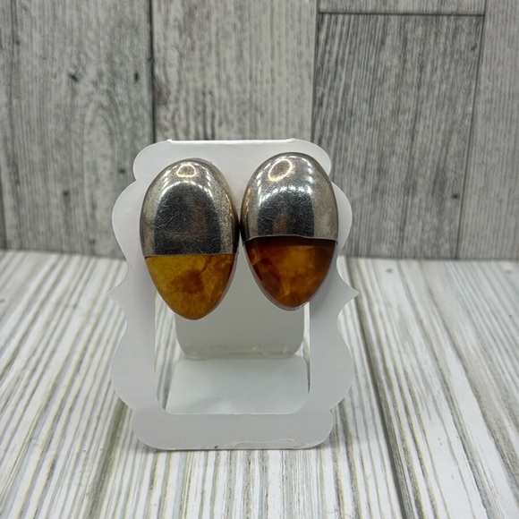 Huge Sterling Silver and Resin Earrings c. 1970